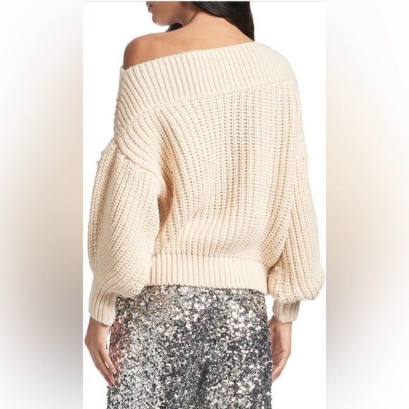 Sachin & Babi Kit Beaded Shaker Stitch One-Shoulder Sweater in Ivory - Picture 3 of 9